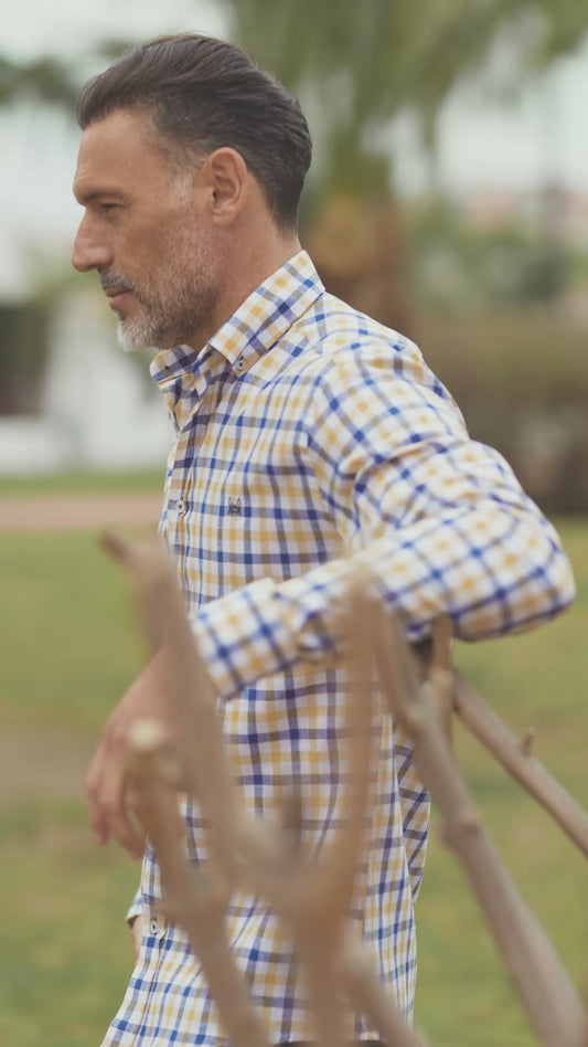 Camisa Lino Cuadro Amarillo Azul | Comillas