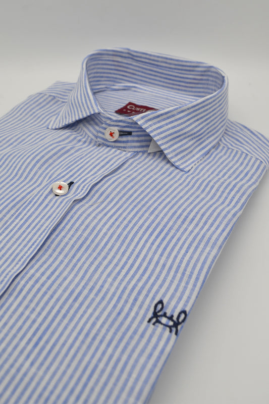 Camisa Lino Rayas Azul Marino | Gijón